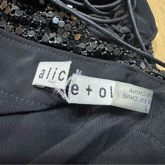 Alice + Olivia Chainmail Midi Slip Dress Size 2  Asymmetric Hem Open Back Black - Picture 11 of 14